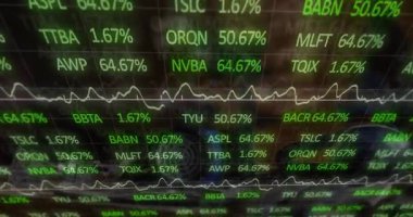 Değişken grafikler ve borsa verilerini gösteren yeşil yüzde numaraları. Maliye, ekonomi, yatırım, ticaret, analiz, büyüme