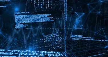 Dijital kod ve veri akışlarının animasyonu mavi tonlarda desenler oluşturur. Teknoloji, siber, kodlama, soyut, fütürist, ikili