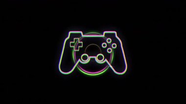 Oyun denetleme animasyonunun neon çizgisi üzerinde parlak yeşil ve pembe aksanlar. teknoloji, dijital, canlı, joystick