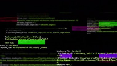 Yeşil metinli siyah arkaplan üzerinde bilgisayar kodu ve veri işleme animasyonu. Siber güvenlik, hackleme, programlama, teknoloji, dijital, matris