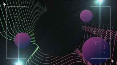 Mor küreli soyut animasyon ve koyu arkaplanda yeşil çizgiler. dijital, fütüristik, canlı, yaratıcı, tasarım, desen
