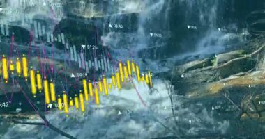 Okul finans sunumunda şelale animasyonunu kaplayan grafikler ve grafikler. Veri, analitik, eğitim, görselleştirme, bütçe