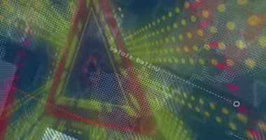 Renkli dijital kalıpların animasyonu ve dinamik görsel efektlerdeki soyut şekiller. canlı, fütüristik, geometrik, hareket