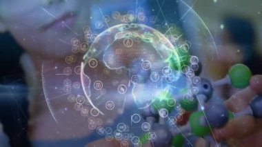 Sanal gerçeklik kulaklığı kullanarak, animasyonda dijital dünyayla etkileşime giren biri. teknoloji, yenilik, etkileşim, keşif, fütüristik, dalgın