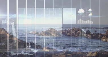 Dijital hava verileriyle birlikte okyanus dalgalarının animasyonu sahnedeydi. Doğa, veri görselleştirme, teknoloji, çevre, deniz, analitik