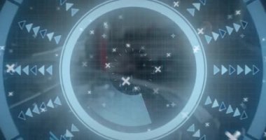 Mavi dairesel desenler ve oklarla gelecek dijital arayüzün animasyonu. Teknoloji, yenilik, siber, ağ, soyut, sanal