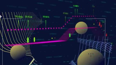 Renkli grafikler ve küresel elementler soyut dijital ortamda animasyon yaratıyor. teknoloji, fütüristik, grafikler, küreler, tasarım, canlı