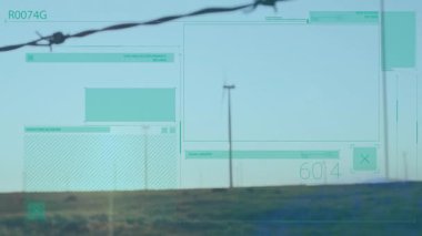 Sahada, performans ölçümlerini gösteren animasyonlu rüzgar türbini. Yenilenebilir enerji, sürdürülebilirlik, teknoloji, bilgi, güç