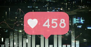 İstatistiklerin üzerinde simge resmi. küresel sosyal medya, bağlantılar, dijital arayüz, teknoloji ve ağ konsepti dijital olarak oluşturuldu.