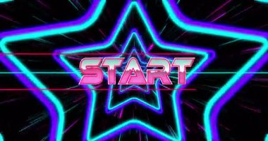Neon yıldızı, START metni ile canlı geçmişe dönük animasyon şeklinde şekillenir. Renkli, ışıltılı, eski, parlak