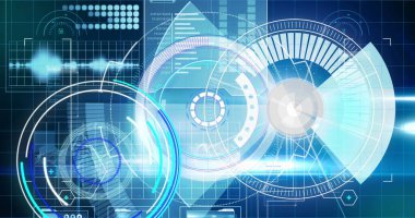 Dijital ekranda tarama ve veri işleme dürbünü görüntüsü. küresel teknoloji ve dijital arayüz kavramı dijital olarak oluşturulmuş görüntü.