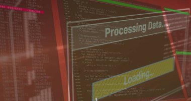 Ekranlarda veri işleme resmi. küresel iletişim, dijital arayüz, teknoloji ve ağ konsepti dijital olarak oluşturulmuş görüntü.