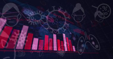 Covid 19 'un resmi ve dünya haritasında olaylar gösteren istatistikler. Küresel koronavirüs Covid 19 salgın konsepti dijital olarak oluşturulmuş görüntü.