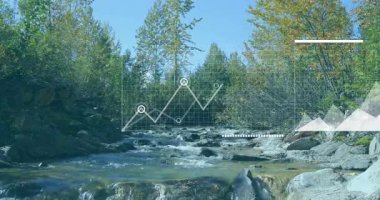 Orman nehri manzarasının grafiklerini ve haritalarını sakin bir şekilde canlandırmak. Veri görselleştirme, analitik, doğa, çevre, bilgi, sükunet