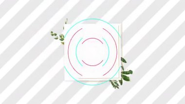 Dekoratif tasarım, geometrik şekiller ve çizgili arka planda çiçek çerçevesi yaratmak. Soyut, desen, süslemeli, simetri, motif, sanatsal