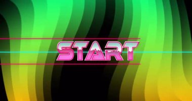 Neon renkleri dalgalı yeşil ve sarı arkaplan üzerinde retro animasyon metni oluşturuyor. canlı, renkli, 80 'li yaşlarda, klasik.