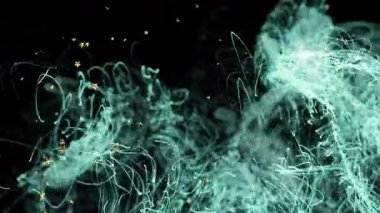 Dinamik animasyon, girdap çizgileri ve parlayan parçacıklar oluşturarak karmaşık desenler oluşturuyorlar. Soyut, hareketli, dijital, gelecekçi, canlı, enerjik