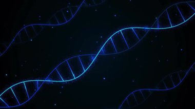 İkili kodlama ile DNA ipliği, animasyon sahnesinde bilimsel verileri işlemek. Genetik, biyoteknoloji, bilim, veri analizi, biyoenformatik, araştırma