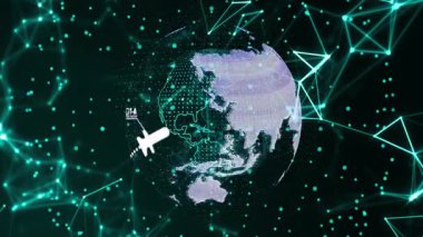 Kırmızı çemberdeki ağ bağlantıları olan dijital dünyanın animasyonu. Global, teknoloji, bağlantı, görselleştirme, internet, iletişim