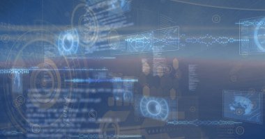 Tarama alanından geçen istatistiklerin resmi. global business, finans, data işleme ve dijital arayüz kavramı dijital olarak oluşturuldu.