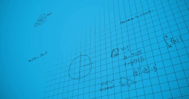 Image of mathematical equations over blue background. global education, connections, data processing and technology concept digitally generated image.