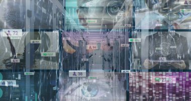 Ekranlardaki bağlantılar ve veri işleme ağlarının resmi. küresel bağlantılar, veri işleme ve dijital arayüz konsepti dijital olarak oluşturulmuş resim.