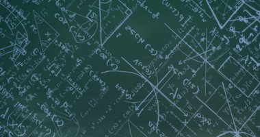 Yeşil arkaplanda matematik formüllerinin resmi. küresel bilim, bağlantılar ve dijital arayüz konsepti dijital olarak oluşturulmuş görüntü.