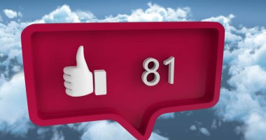 Sayılı konuşma baloncuğu görüntüsü ve bulutların üzerindeki simge gibi. küresel sosyal medya ve iletişim konsepti dijital olarak oluşturulmuş görüntü.