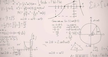 Matematiksel denklemlerin beyaz arkaplan üzerindeki görüntüsü. küresel eğitim, bağlantılar, veri işleme ve teknoloji konsepti dijital olarak oluşturulmuş görüntü.