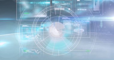 Bilimsel grafik ve verilerde radar görüntüsü. küresel bilim, bağlantılar ve dijital arayüz konsepti dijital olarak oluşturulmuş görüntü.