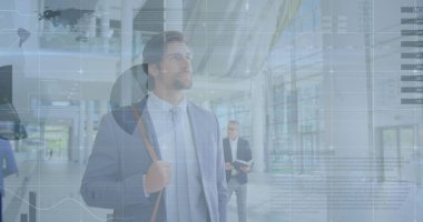 İş adamının istatistiksel görüntüsü. küresel iş, veri işleme ve dijital arayüz kavramı dijital olarak oluşturulmuş görüntü.