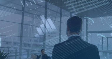 İş adamının istatistik ve veri işleme görüntüsü. küresel bağlantılar, iş ve finans kavramı dijital olarak oluşturulmuş görüntü.