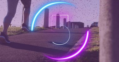 Parkta koşan melez bir kadının geri sayım görüntüsü. sağlık ve zindelik kavramı dijital olarak oluşturulmuş görüntü.