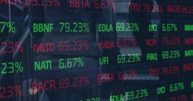 İş adamlarının istatistiksel işlemleri. küresel iş, veri işleme ve dijital arayüz kavramı dijital olarak oluşturulmuş görüntü.