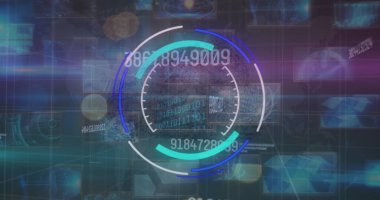 Ekranlardaki çeşitli veriler üzerinden daire işleme ve sayıları değiştirme görüntüsü. küresel bağlantılar, teknoloji ve dijital arayüz kavramı dijital olarak oluşturulmuş görüntü.