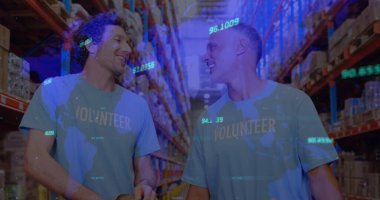 Depoda çalışanların mali veri işleme görüntüsü. küresel sevkiyat, dağıtım ve bağlantılar konsepti dijital olarak oluşturuldu.