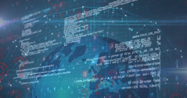 Dünya çapında soru işaretleri, veri işleme ve kötü amaçlı yazılım resimleri. veri işleme, teknoloji ve dijital arayüz kavramı dijital olarak oluşturulmuş görüntü.