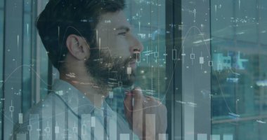 İş adamının istatistik ve veri işleme görüntüsü. küresel bağlantılar, iş ve finans kavramı dijital olarak oluşturulmuş görüntü.