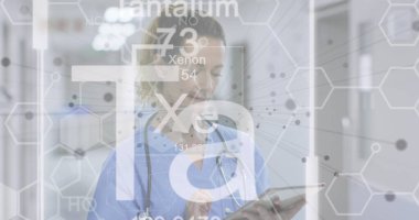 Hastanedeki kadın doktor üzerindeki kimyasal bileşiklerin görüntüsü. tıp ve sağlık hizmetleri konsepti dijital olarak oluşturulmuş imaj.