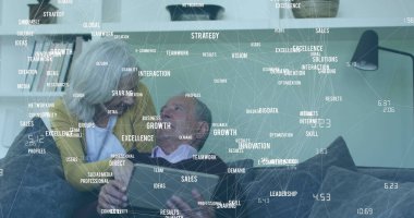 Üst düzey bir çiftin iletişim ağı görüntüsü. küresel bağlantılar, iş dünyası, dijital arayüz, teknoloji ve ağ konsepti dijital olarak oluşturulmuş görüntü.