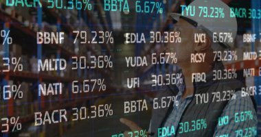 Depodaki melez işçiden daha çok borsa görüntüsü. küresel sevkiyat, dağıtım ve bağlantılar konsepti dijital olarak oluşturuldu.