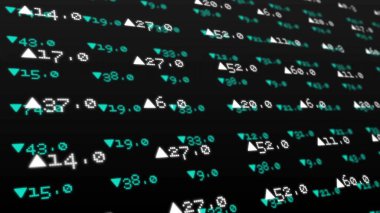 Dijital finans ekranı düz dizaynlı oklarla gerçek zamanlı pazar verilerini gösteriyor. Finans, teknoloji, analitik, veri, hisse senedi, yatırım, dijital.