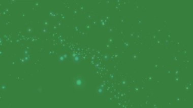 Mavi-yeşil parlayan parçacıklar düz tasarım teknoloji arka planında çapraz iz oluşturuyorlar. Soyut, dijital sanat, aydınlık, gelecekçilik, teknoloji, yenilik, neon