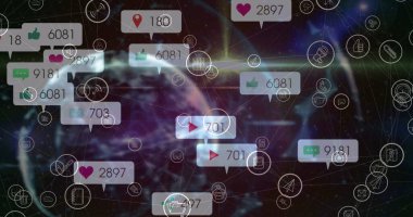 Dünya çapında sosyal medya simgeleri ve numaralar. küresel sosyal medya, iletişim ve dijital arayüz kavramı dijital olarak oluşturulmuş görüntü.