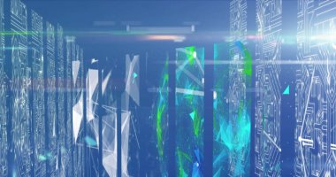 Bilgisayar sunucularındaki veri işleme üzerinden bağlantı ağının resmi. Küresel hesaplama, bağlantılar, veri işleme ve teknoloji konsepti dijital olarak oluşturulmuş görüntü.