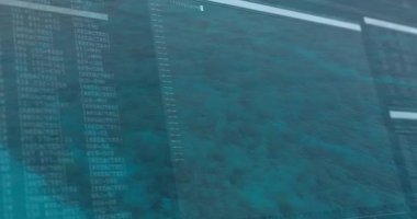 Düz tasarımla JavaScript kodunu turkuaz okyanus yüzeyinde gösteren yüzen kod düzenleyici. Teknoloji, yenilik, dijital, minimalizm, okyanus, gelişim, ui