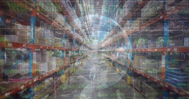 Depodaki mali verilerin resmi. iş, finans ve dağıtım hizmetleri kavramı dijital olarak oluşturulmuş görüntü.