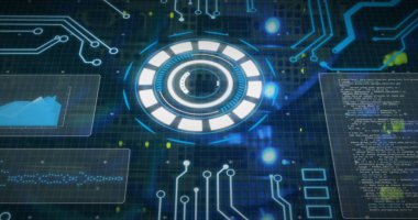 Dijital ekranda veri işleme resmi. veri işleme, ağ, teknoloji ve dijital arayüz kavramı dijital olarak oluşturulmuş resim.