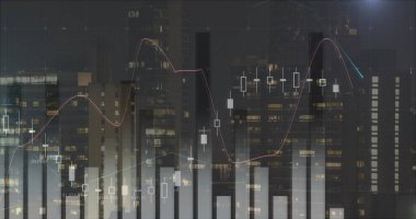 Şehir manzarası üzerinde veri işleme resmi. küresel bağlantılar, iş dünyası, dijital arayüz, teknoloji ve ağ konsepti dijital olarak oluşturulmuş görüntü.