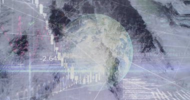 Finansal grafikler ve dünya ve deniz üzerindeki veriler. küresel ekonomi, finans, sürdürülebilirlik ve doğa konsepti dijital olarak oluşturulmuş görüntü.